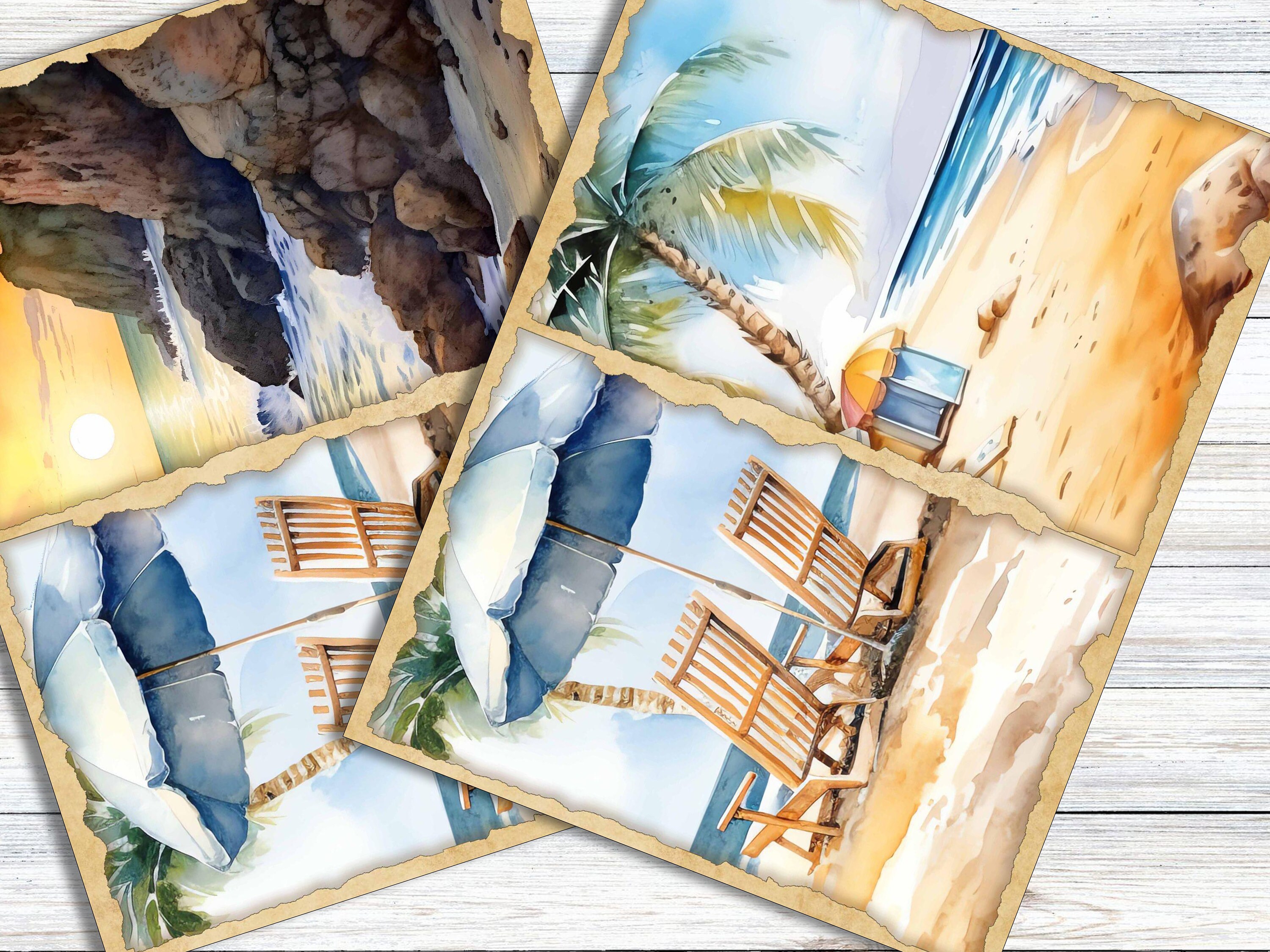 Vintage Beach Junk Journal Pages, Digital Beach Themed Scrapbook Paper ...