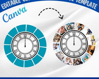 Editable Canva Clock Photo Collage #3,Create Your Own Clock Photo Collage,Drag&Drop Template,Customizable Clock Canva Photo Collage Template