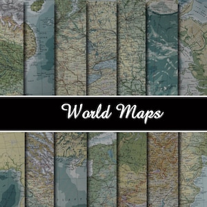 Pakiet cyfrowych map - natychmiastowe pobranie do druku papieru tła ze starymi mapami świata, papieru do scrapbookingu, tworzenia kartek, zaproszenia nr 154