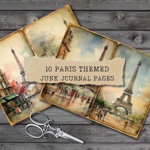 Kit de pages vintage Paris sur le thème du journal indésirable - Journal Tour Eiffel pour scrapbooking, cartes de journalisation imprimables, illustrations imprimables en Français