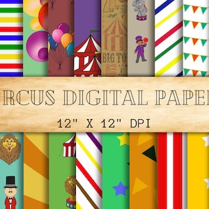 Circus digital papers, Carnival digital papers, Circus tent digital background paper, Carnival  pattern digital paper set p Instant Download
