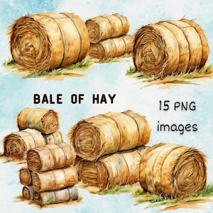 Watercolor Bale Of Hay Clipart Bundle,Printable Watercolor Hay Bale Illustrations,High Quality PNG Images,Paper Craft, Ephemera, Sublimation