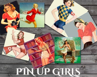 Pin Up Girls Digital Collage Sheet-Instant Download Printable 1 Inch Square Printable vintage Pin Up Girls Images in Svg, Jpg and Pdf