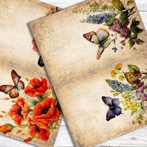 Vintage Butterfly Junk Journal Pages Kit #06 - Butterflies Junk Journal ...