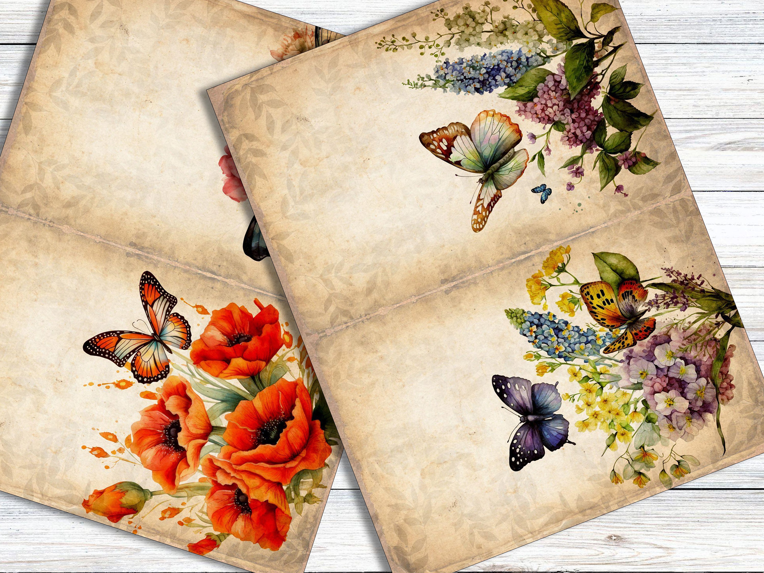 Vintage Butterfly Junk Journal Pages Kit 06 Butterflies Junk Journal ...