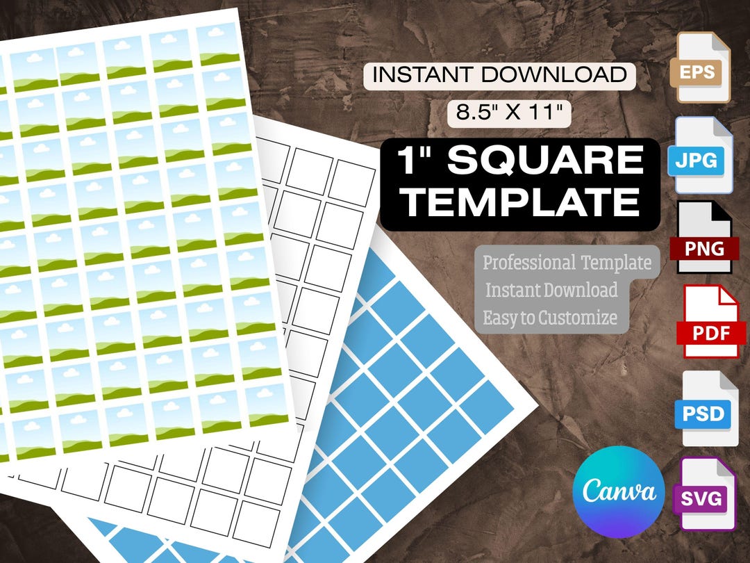Square Inch Template 1 Inch Square Template Printable, Sticker Sheet Template 8.5x11, Cricut ...