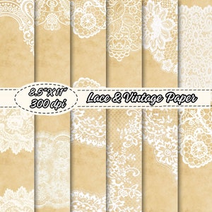 Lace Digital Paper, Antique Lace Paper,Vintage Lace And Vintage Paper Digital Background - Victorian Lace Pattern Rustic Wedding 8.5X11 Inch