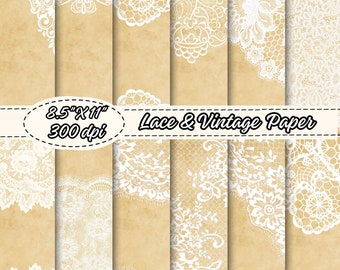Carta digitale in pizzo, carta in pizzo antico, pizzo vintage e sfondo digitale in carta vintage - modello in pizzo vittoriano matrimonio rustico 8,5 x 11 pollici