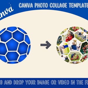 Modello modificabile per collage di foto di calcio, stampa digitale, collage di foto di palloni, Canva, modello compilabile per collage di foto di calcio