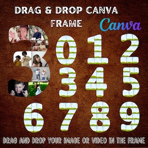 Editable Canva Frame Template ,Canva Template For Numbered Photo Collage,Fillable Collage Numbers 0 - 9 Template,Drag And Drop Photo Collage