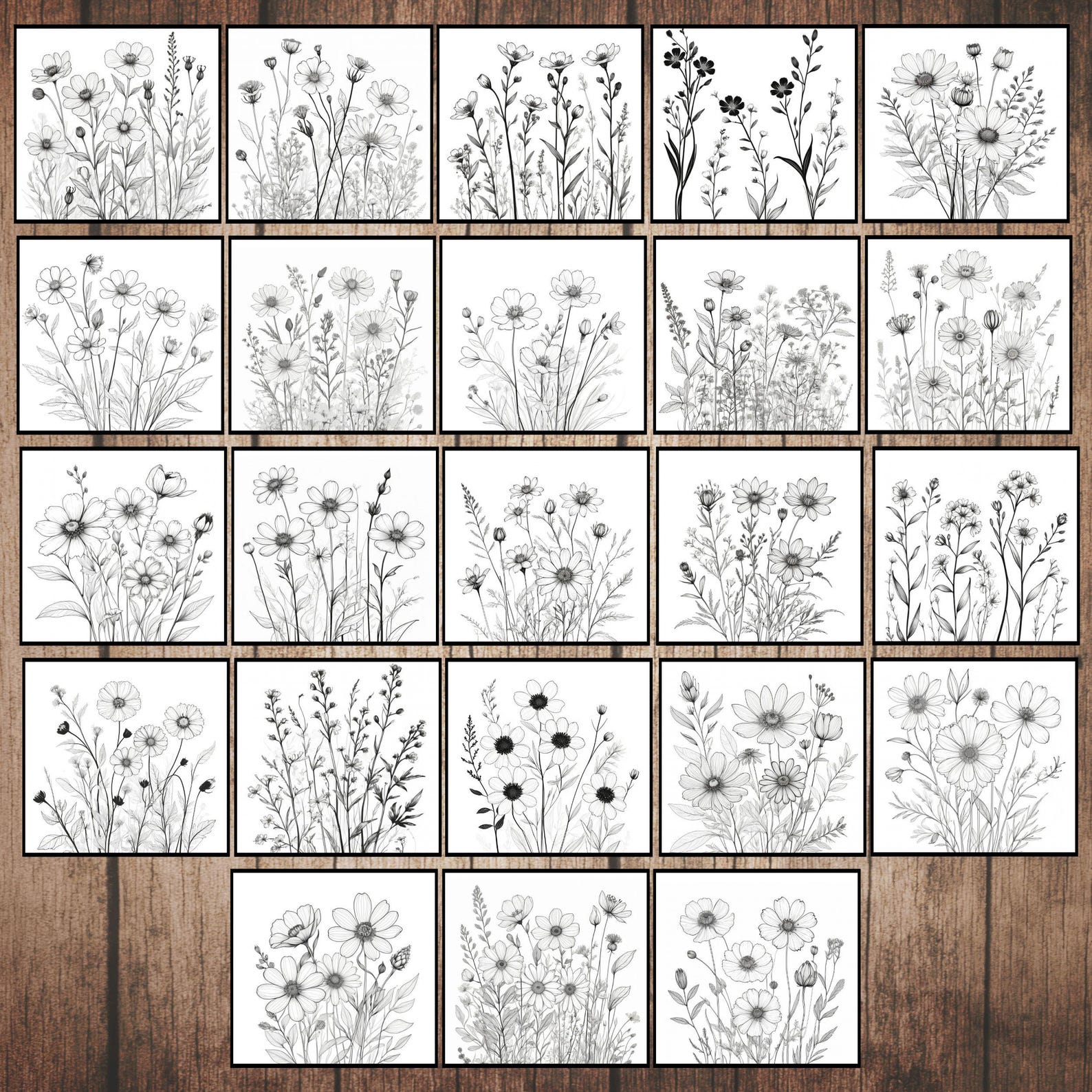 Wildflower Drawings Clipart Bundle | Black and White Botanical Floral ...