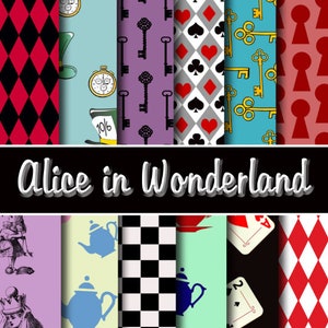 Alice In The Wonderland Digital Paper Pack -  Alice In the Wonderland Scrapbooking Background