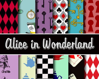 Alice In The Wonderland Digital Paper Pack -  Alice In the Wonderland Scrapbooking Background