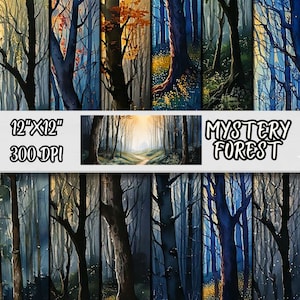 Mystery Forest Digitale Papiere,Dunkle Wald Digitales Scrapbooking Papier,Natur Hintergründe,Wald Illustrationen