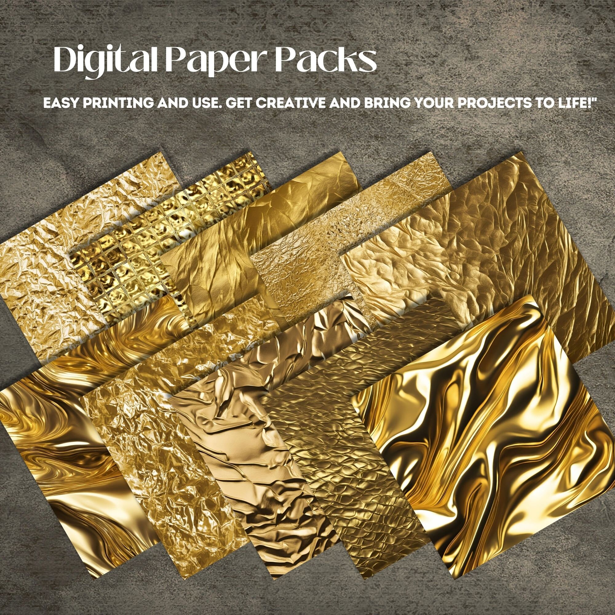 Gold Texture Digital Paper Pack, 35 Metallic Backgrounds, Gold Foil ...