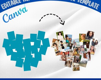 Bewerkbare Canva Love Heart-fotocollage, afdrukbare fotocollage, maak je eigen hart-drag & drop-sjabloon, aanpasbare hartcanvalijst