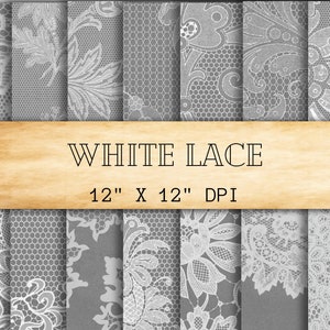 Weißes Spitzen-Digitalpapier-Paket – Vintage-Spitzen-Digitalhintergrund – viktorianisches Spitzenmuster, rustikale Hochzeitskulisse – druckbar-kommerzielle Nutzung