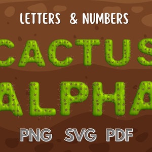 Conjunto de clipart de letras do alfabeto com padrão de cacto, fonte Flora SVG, fonte com tema de natureza, letras e números PNG de cacto, letras de doodle SVG