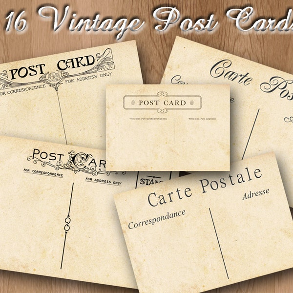 Vintage Post Cards Digital Collage Sheet - Instant Download printable 16 vintage carte postale,post card images for scrapbooking,ACEO no.142