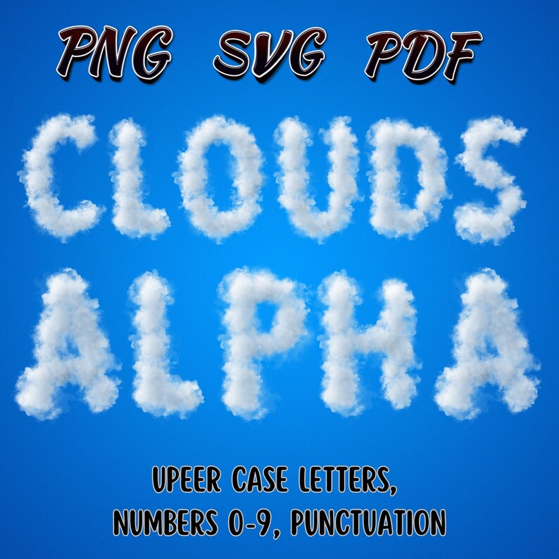 Clouds Alphabet Letters Clip Art Set, SVG, PNG, PDF Clip Art Bundle ...