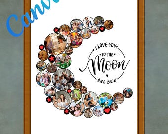 Moon Photo Collage Template | Moon Template | Crescent Moon Collage Template | Custom Photo Template | Editable Canva Frame Template
