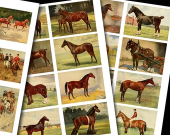 Vintage Horse Illustrations: Retro ATC Cards Collage Sheets (Digital Download)