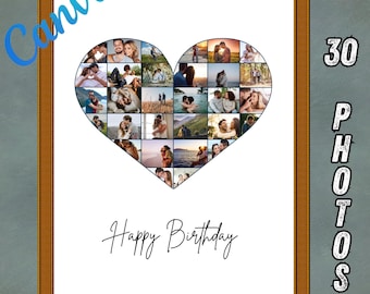 Bewerkbare Canva Love Heart-fotocollage, afdrukbare fotocollage, maak je eigen hart-drag & drop-sjabloon, aanpasbare hartcanvalijst