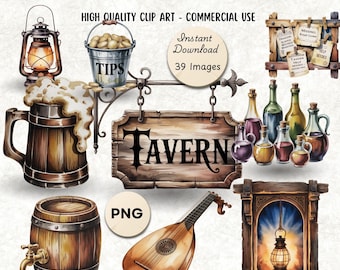 Medieval Tavern PNG – Set of 39 | Fantasy Tavern Clipart | RPG Assets | DnD Decor | Medieval Pub Graphics | Commercial Use