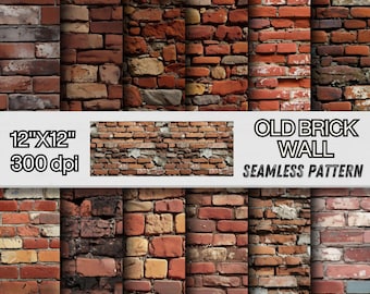Old Brick Wall Seamless Pattern Digital Paper Pack, Rustic Brick Wall Scrapbook paper, Brick Wall Texture, Grunge Brick Wall Backgrounds