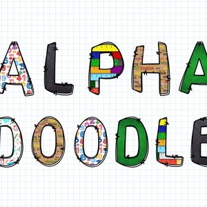 Back to School Doodle Alphabet Letters PNG, Alpha Doodle, Teachers Alpha , School day, School Supplies Clipart , Alpha Pack Digital Download