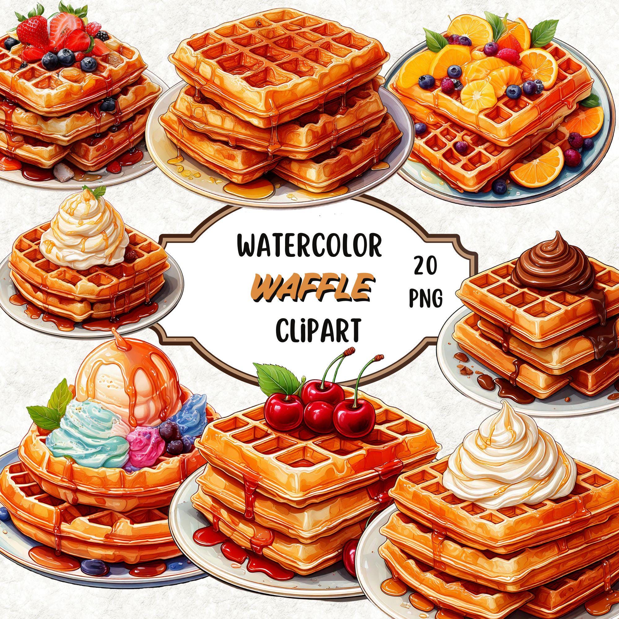 Watercolor Waffle Clipart Bundle, Dessert PNG Set, Breakfast Clipart ...