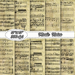 Vintage digitaal papierpakket bladmuziek - Instant download "BLADMUZIEK", vintage papier; Plakboeken, uitnodigingen, kaarten maken
