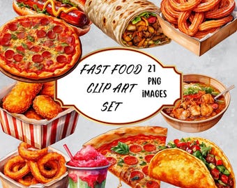Watercolor Junk Food PNG Clip Art Set, Fast Food Graphics, Foodie Clipart, Cute  Clip Art Set, Burger Fries Pizza Tacos Hotdog Clipart Set