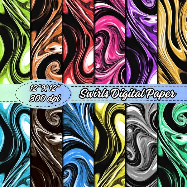 Colorful Swirls Digital Paper, Abstract Texture Backgrounds, Marble Swirls Papers, Rainbow Swirls Scrapbook Paper, Printable Digital Paper