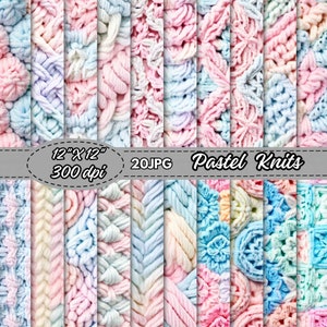 Digitale Papiere für Pastellstrick, nahtlos gestrickte Texturen, bunte Häkelmuster-Scrapbook-Papiere, gemütliche Wollmuster, Junk Journal