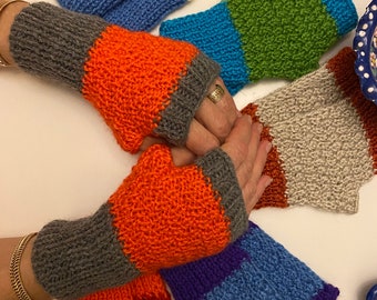 Knit Fingerless Gloves with Two Color/ Handknit Mittens / Driving Glove /Valentine’s Day  Handmade Gift / Made to Order