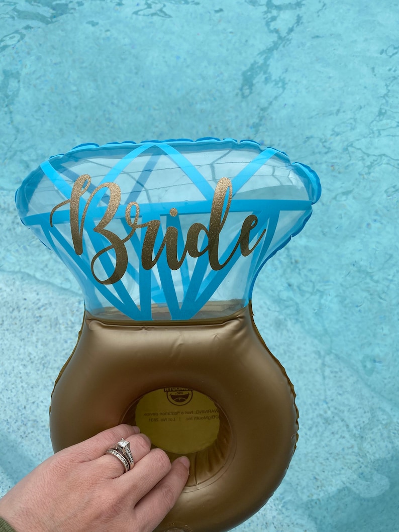 Pool drink float. Personalized inflatable drink holder. Inflatable drink holder. Pool drink holder. Bachelorette party. Diamond ring drink image 3