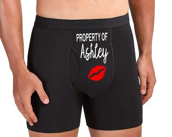 Men’s Valentines Day Gift – Personalised ‘Property Of’ Boxer Briefs, Funny Black Cotton 2 thumbnail image