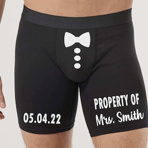 Custom Wedding Boxer Briefs: Fiance Gift, Personalized Mens Underwear
