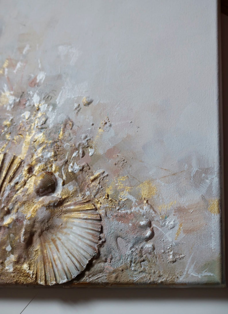 Schelpen schilderen zee kunst gouden schilderij schelpen Etsy
