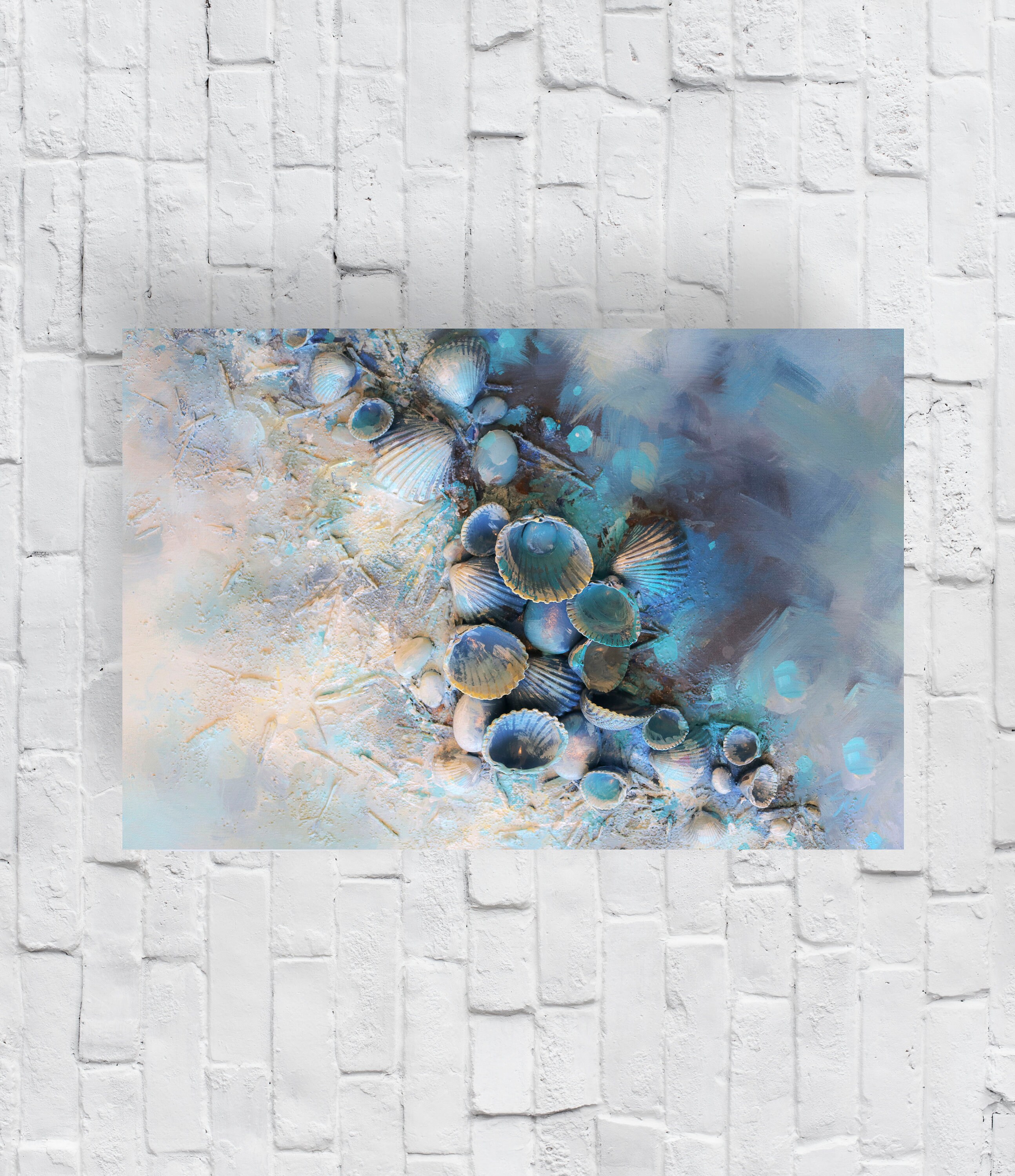 Coquillages Art Blue Print de L'oeuvre, Coquillages Print, Photographie Mer, Copie Originale Wall Ar