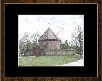 Colonial Williamsburg's Powder Magazine, Williamsburg, Virginia 8 x 10 Pen and Ink/Colored Pencil Archival Giclee Print in 11 x 14 mat