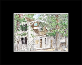 Colonial Williamsburg's Post Office 7 x 5 Archival Matte Giclee Print of Original Painting in 10 x 8 Black or White Mat