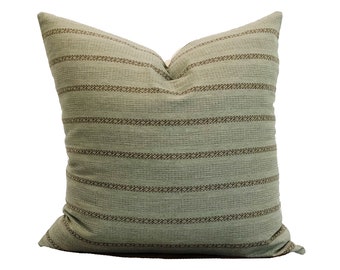 CHEYENNE | Olive Green, Brown & White Floral Stripe Pillow