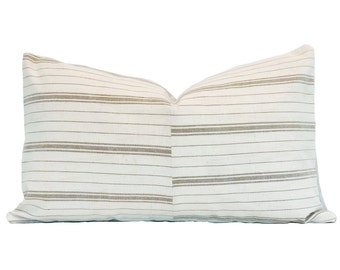 PHOENIX LUMBAR | 12x20 Cream + Brown Stripe Lumbar, Designer Pillow, Pillow Cover, Throw Pillow, Transitional, Modern Traditional, Neutral