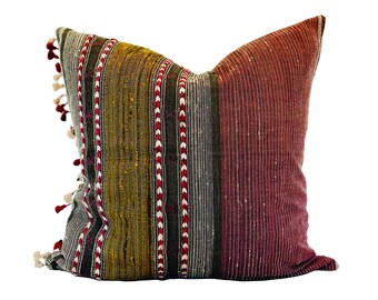 OOAK #23  | 20 X 20 Maroon and Navy Indian Silk, Designer Pillow Cover, Throw Pillow, Transitional, Modern Traditional, Vintage Pillow