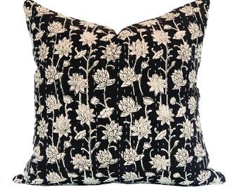 ALBANY | 20x20 Brown and White Floral Kantha Pillow, Designer Pillow, Pillow Cover, Throw Pillow, Transitional, Modern Traditional, Vintage