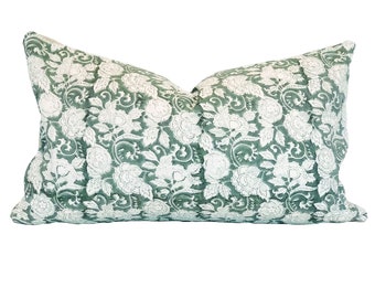 DENVER | 12x20 Blue Grey Floral Lumbar Pillow, Designer Pillow, Pillow Cover, Throw Pillow, Transitional, Modern Traditional, Shabby Chic
