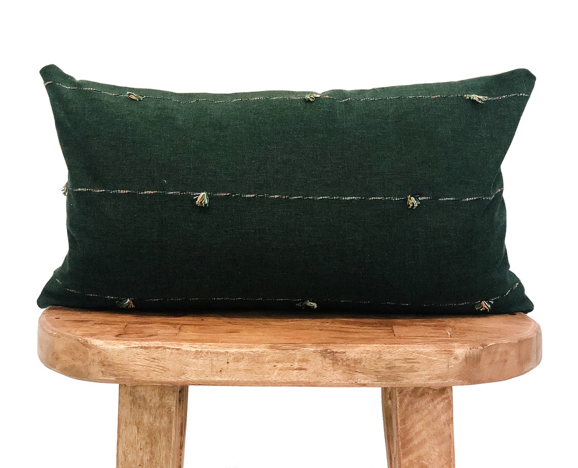 SHILOH 12x20 Forest Green Tassel Pillow, Designer Pillow, Pillow Cover