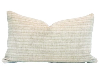 SAN JOSE | 12x20 Beige Soft Stripe Lumbar Pillow, Designer Pillow, Pillow Cover, Throw Pillow, Transitional, Modern Traditional, Neutral Tan